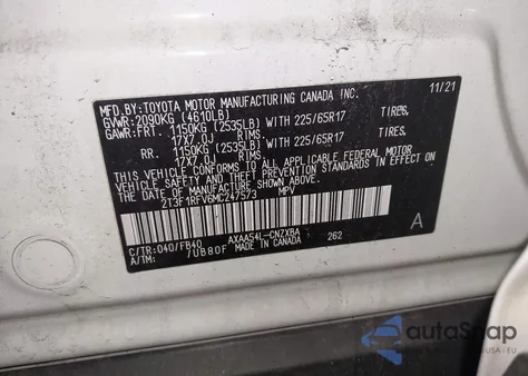 2021 Toyota Rav4 Le z USA, uszkodzony, nr VIN 2T3F1RFV6MC247573